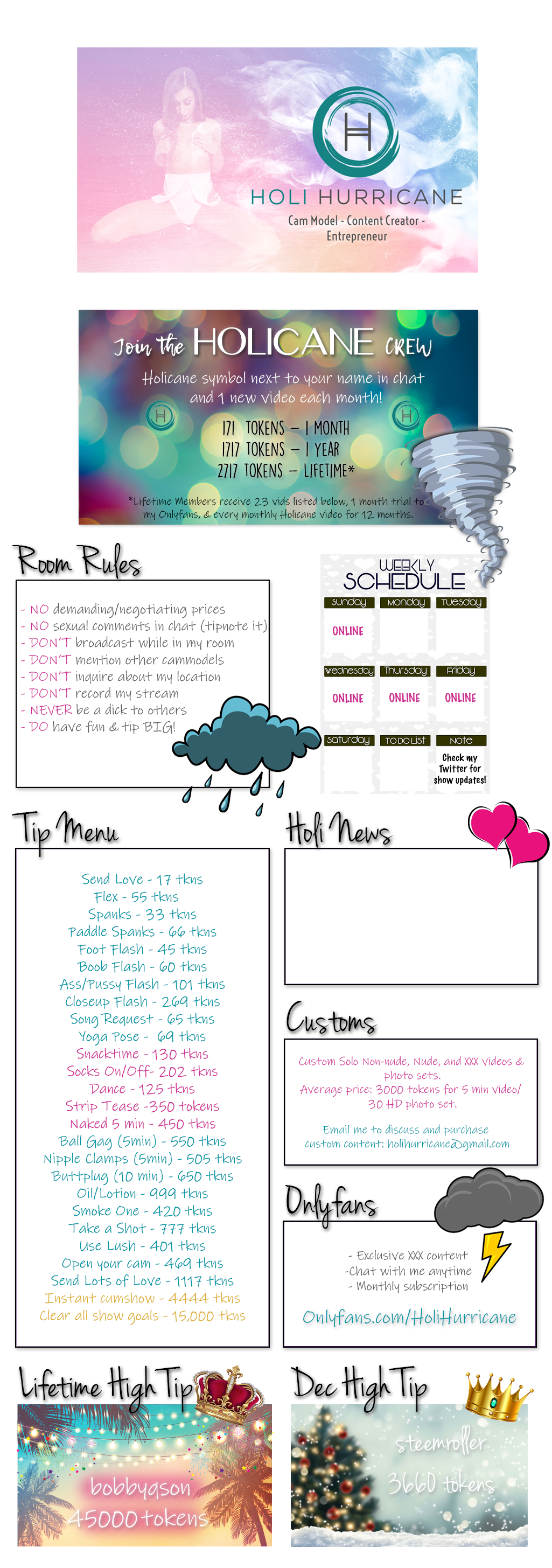 holihurricane at Chaturbate: spin prize wheel 100 | stocking 300 | holicane  crew 171 | type menu in chat