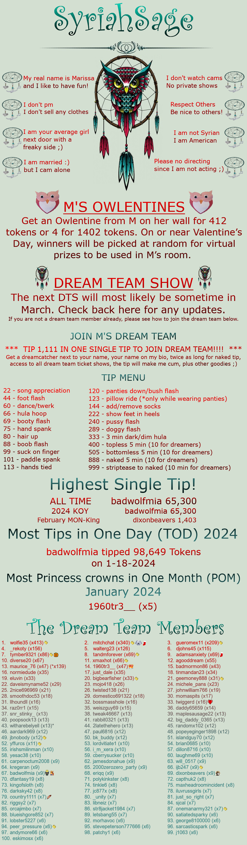 syriahsage at Chaturbate: #lovense #lush Special Patterns: 444445 Tip 1111  to join the dream team!